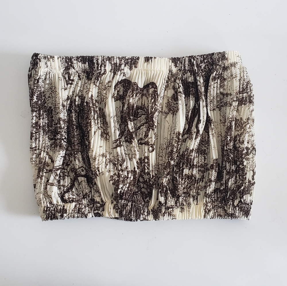 Toile De Jouy Brown & Cream Textured Bandeau Crop Top - Resortwear BNWOT